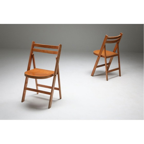Image 1 of Mid Century Houten Stapelbare Vouwstoelen 1950