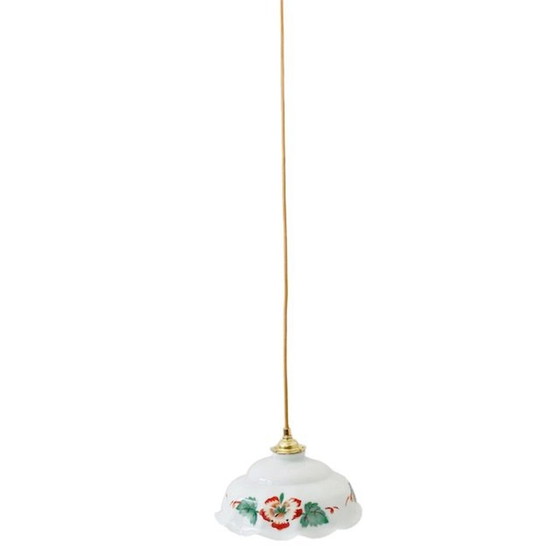 Image 1 of Artdeco hanglamp wit opaline bloem 1930's