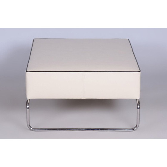 Image 1 of Vintage Bauhaus kruk-tafel in leer en verchroomd staal, Italië 1930