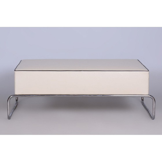 Image 1 of Vintage Bauhaus kruk-tafel in leer en verchroomd staal, Italië 1930