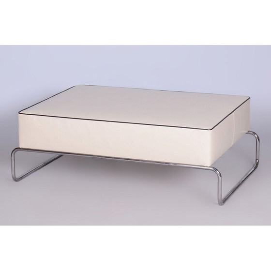 Image 1 of Vintage Bauhaus kruk-tafel in leer en verchroomd staal, Italië 1930