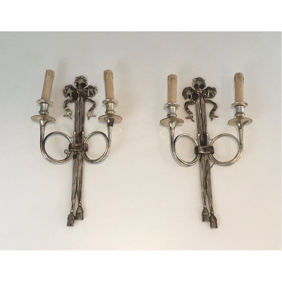 Image 1 of Paar vintage zilverbronzen wandlampen, 1960