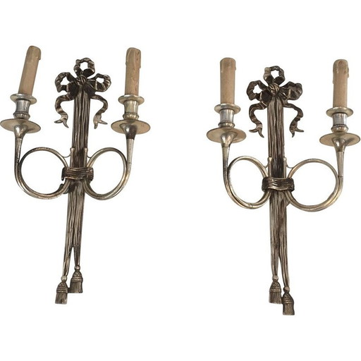 Paar vintage zilverbronzen wandlampen, 1960