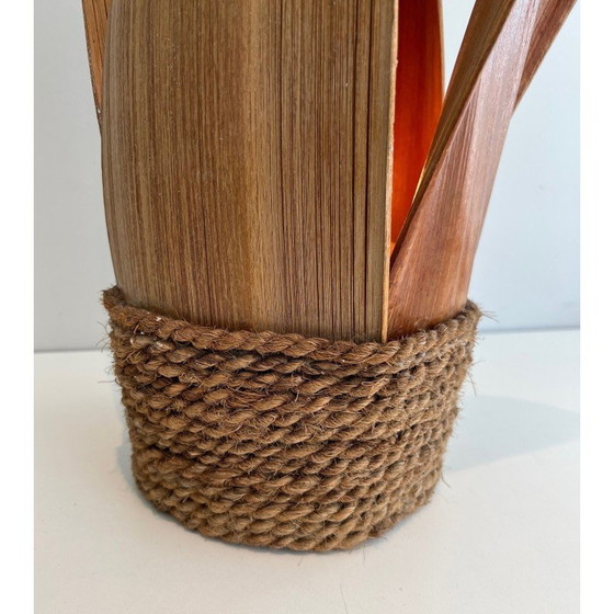 Image 1 of Decoratieve vintage tafellamp in palm en touw, Frankrijk 1970