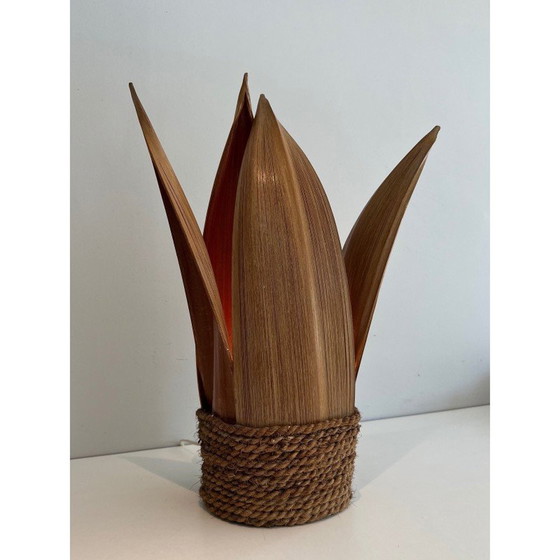 Image 1 of Decoratieve vintage tafellamp in palm en touw, Frankrijk 1970