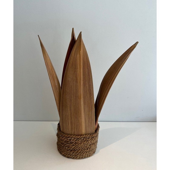 Image 1 of Decoratieve vintage tafellamp in palm en touw, Frankrijk 1970