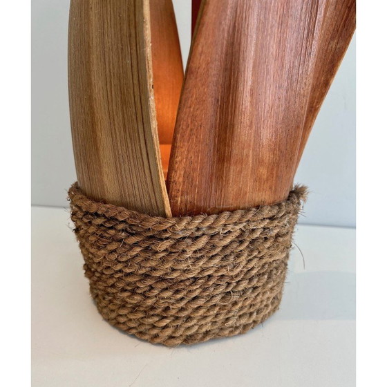 Image 1 of Decoratieve vintage tafellamp in palm en touw, Frankrijk 1970