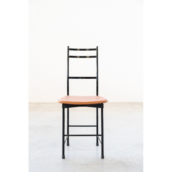 Image 1 of Set van 6 vintage aluminium en leren stoelen, 1980