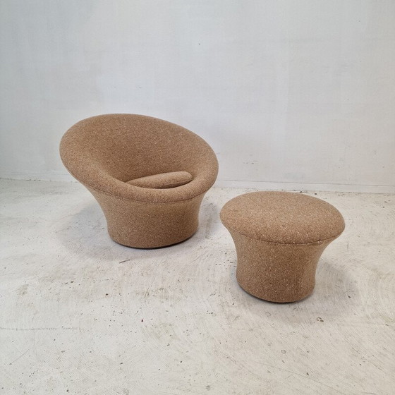 Image 1 of Vintage fauteuil met paddenstoel voetenbank in wollen stof van Pierre Paulin voor Artifort, 1960