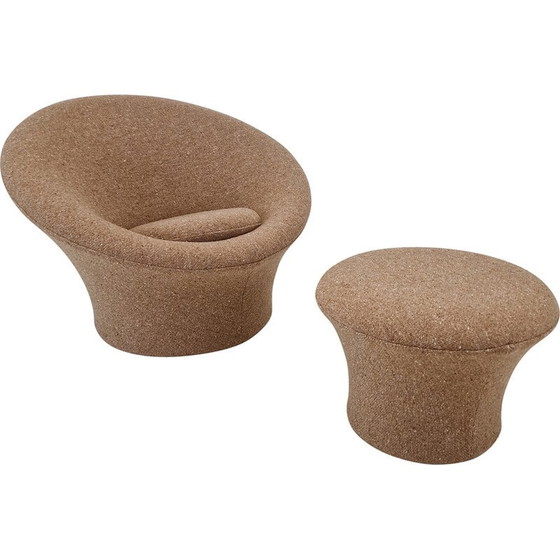 Image 1 of Vintage fauteuil met paddenstoel voetenbank in wollen stof van Pierre Paulin voor Artifort, 1960