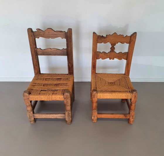 Image 1 of 2 X Provinciaal Kastanjehouten Spanisch Touw Stoelen Midden 1700S