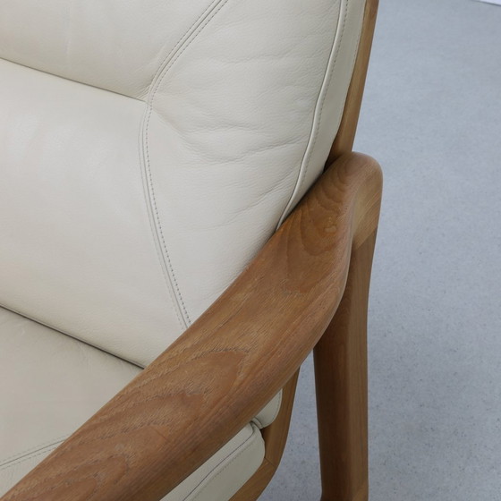 Image 1 of Vintage Fauteuil Leer + Hocker Poul Jeppesen Denmark 