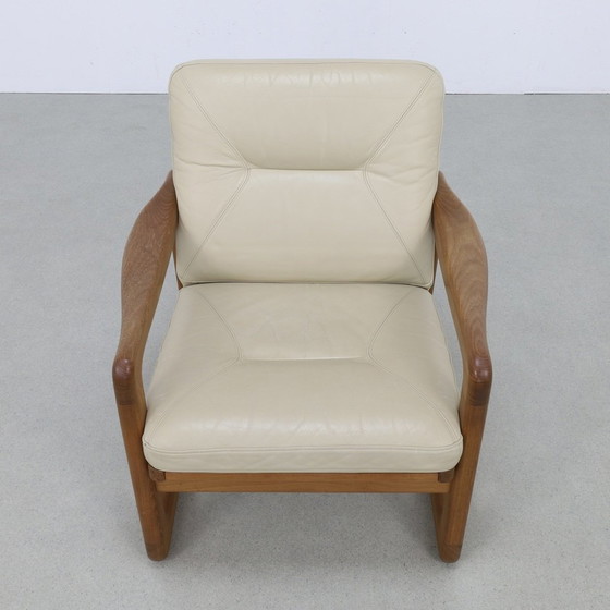 Image 1 of Vintage Fauteuil Leer + Hocker Poul Jeppesen Denmark 