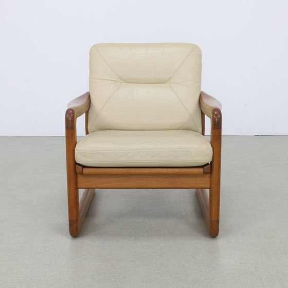 Image 1 of Vintage Fauteuil Leer + Hocker Poul Jeppesen Denmark 