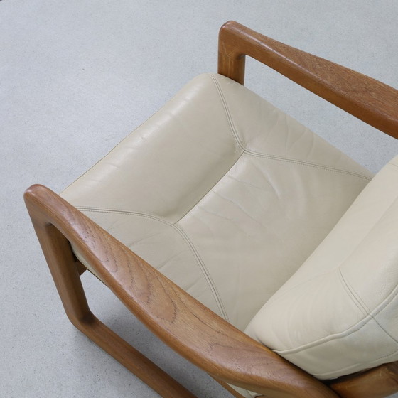 Image 1 of Vintage Fauteuil Leer + Hocker Poul Jeppesen Denmark 