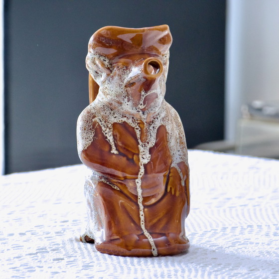 Image 1 of Antiek steengoed Zoomorph Varken Karaf Geëmailleerd Schuim