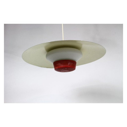 Vintage rode metalen hanglamp van Bent Karlby, Denemarken 1970