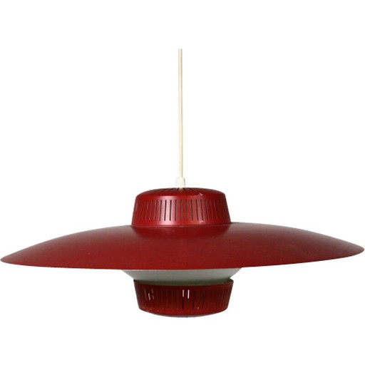 Vintage rode metalen hanglamp van Bent Karlby, Denemarken 1970