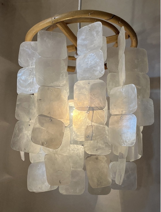 Image 1 of Set van 2 vintage capiz schelpen hanglampen lampen opaline parelmoer 