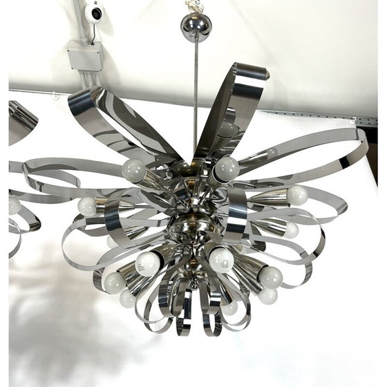 Image 1 of Paar vintage chromen kroonluchters, Italië 1970