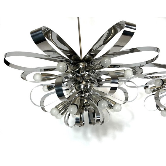 Image 1 of Paar vintage chromen kroonluchters, Italië 1970