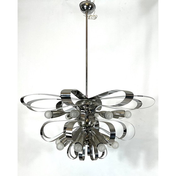 Image 1 of Paar vintage chromen kroonluchters, Italië 1970