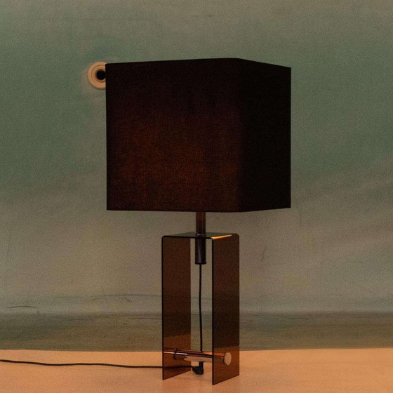 Image 1 of Space age 70s tafellamp, minimalist smoke lucite table lamp