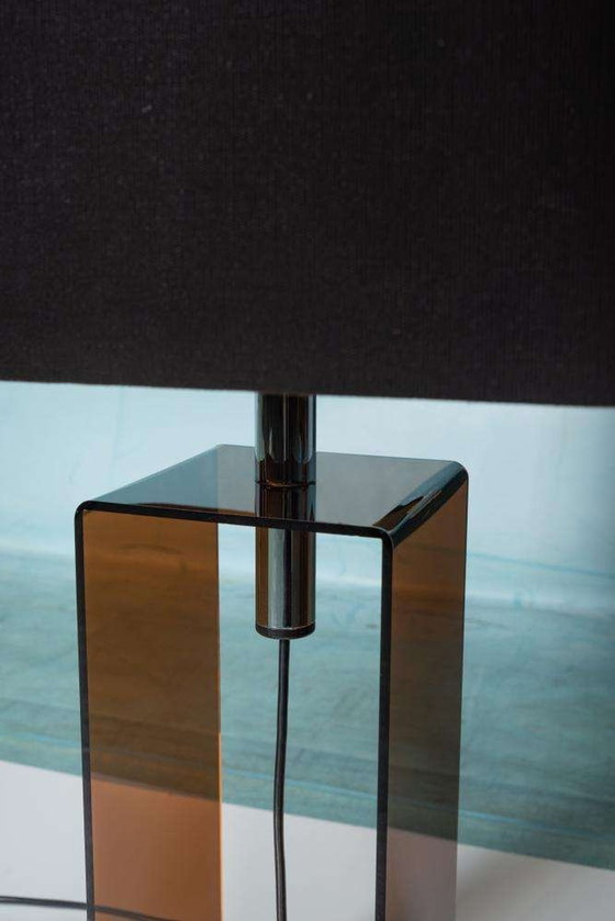 Image 1 of Space age 70s tafellamp, minimalist smoke lucite table lamp