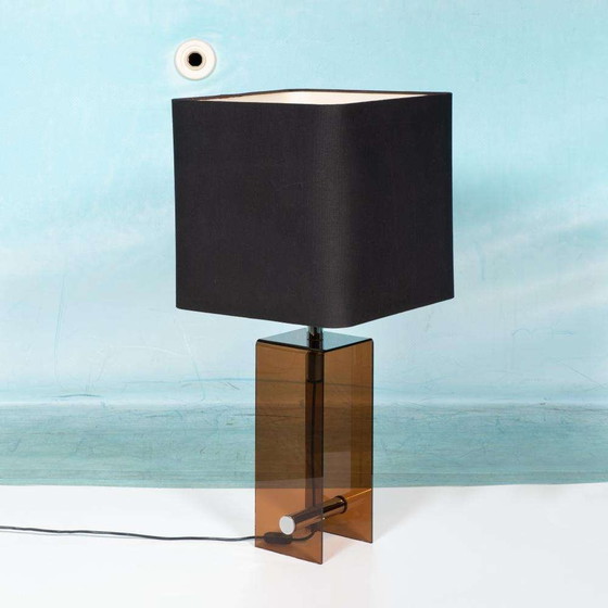 Image 1 of Space age 70s tafellamp, minimalist smoke lucite table lamp