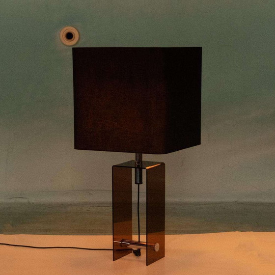 Image 1 of Space age 70s tafellamp, minimalist smoke lucite table lamp