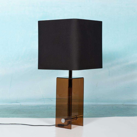 Image 1 of Space age 70s tafellamp, minimalist smoke lucite table lamp