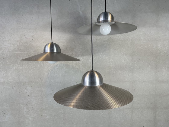 Image 1 of 3x vintage hanglampen - geperforeerde aluminium