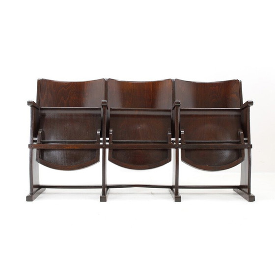 Image 1 of Vintage 3-zits bioscoopbankjes van beukenhout voor Ton, Tsjecho-Slowakije 1970