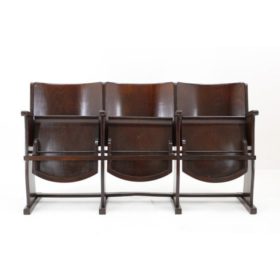 Image 1 of Vintage 3-zits bioscoopbankjes van beukenhout voor Ton, Tsjecho-Slowakije 1970