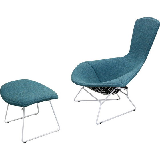 Image 1 of Vintage stalen fauteuil met voetenbankje van Harry Bertoia voor Knoll International, 1952