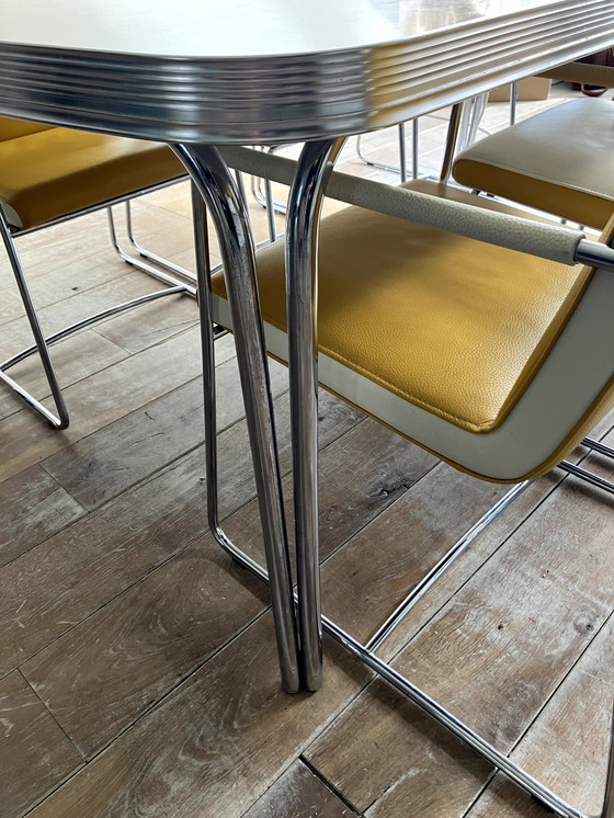 Image 1 of 6x Leolux Spring Eetkamerstoelen En Bel Air Eettafel