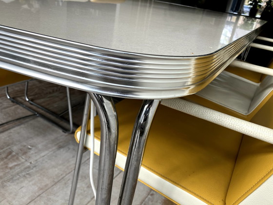 Image 1 of 6x Leolux Spring Eetkamerstoelen En Bel Air Eettafel