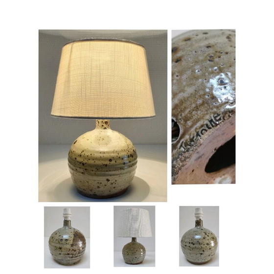 Image 1 of Vintage steengoed bollamp geglazuurd met pyriet door Gustave Tiifoche, 1980