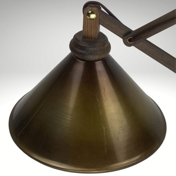 Image 1 of Mid Century Schaar Wandlamp van Nederlands hout en messing, 1960S