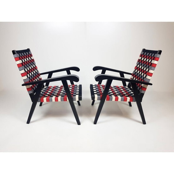 Image 1 of Paar vintage eiken fauteuils, jaren 1950