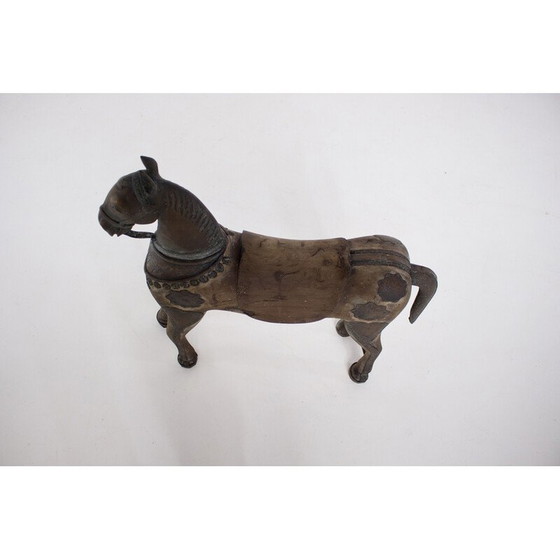 Image 1 of Vintage paarden "Tempelspeelgoed" van massief hout en messing, India