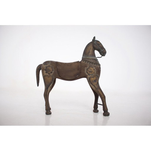 Vintage paarden "Tempelspeelgoed" van massief hout en messing, India