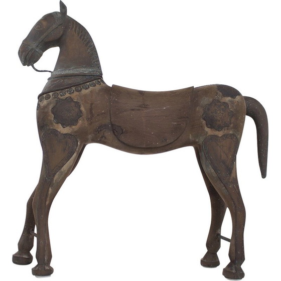 Image 1 of Vintage paarden "Tempelspeelgoed" van massief hout en messing, India