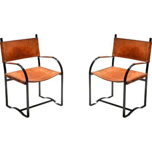 Paar vintrage cognac leren fauteuils 1960