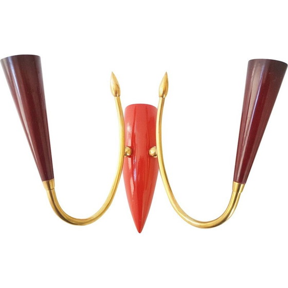 Image 1 of Vintage messing en gietijzeren wandlamp - jaren 1950