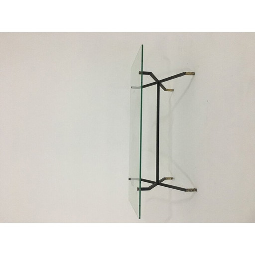 Vintage metalen en glazen salontafel, 1950