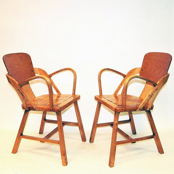 Image 1 of Paar vintage berkenhouten fauteuils van Per Aaslid voor Aaslid Møbelfabrikk, Noorwegen 1950