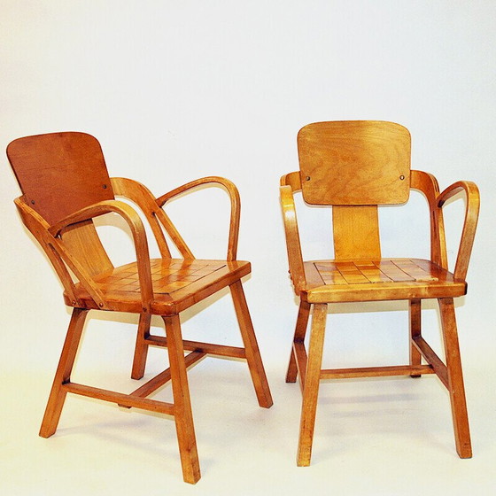 Image 1 of Paar vintage berkenhouten fauteuils van Per Aaslid voor Aaslid Møbelfabrikk, Noorwegen 1950