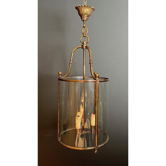 Image 1 of Vintage ronde lantaarn van messing en glas, Frankrijk 1970