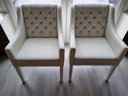 2X Eetkamerstoelen Wit Leer Nieuw